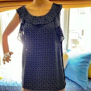 LOFT Ruffle Sleeveless Black With Blue Detail